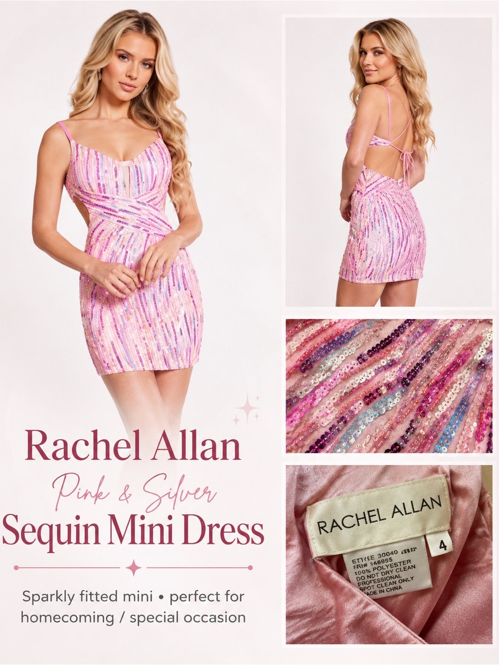 Rachel Allan Pink & Silver Sequin Mini Dress
